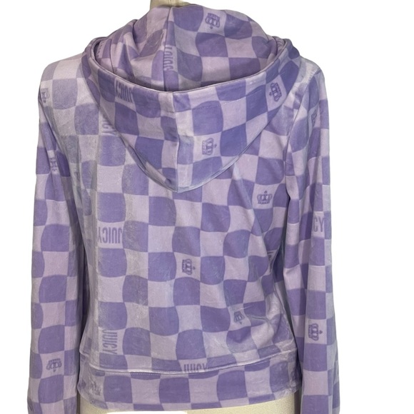 Juicy Couture Y2K Purple Squares Logo Velour Hooded Zip Hoodie Jacket Sz M - Picture 5 of 11